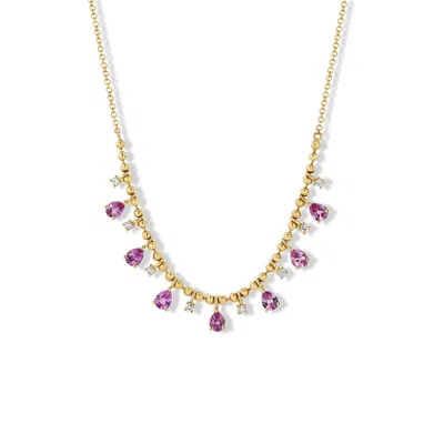 Jewelbird Women's Gold / Pink / Purple Sapphire & Diamond Necklace