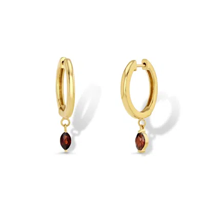 Jewelbird Women's Gold / Red Garnet Marquise Huggies In Multi