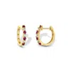Jewelbird Women's Gold / Red Ruby & Diamond Huggies
