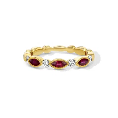 Jewelbird Women's Gold / Red Ruby & Diamond Pinky Ring
