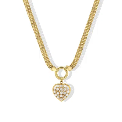 Jewelbird Women's Gold / White Pearl Heart Pendant