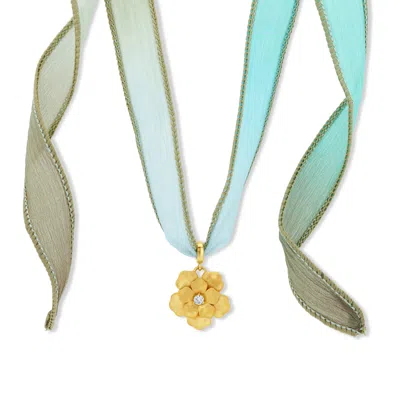 Jewelbird Women's Green / Blue Ombre Aqua-green Hand Dyed Silk Ribbon Necklace In Multi