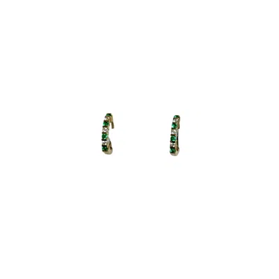Jewelbird Women's Green / Gold Emerald And Diamond Huggie Earrings In Multi