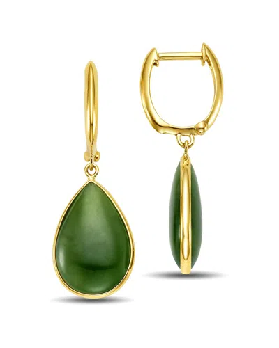 Jewelmak 14k 11.00 Ct. Tw. Natural Nephrite Jade Earrings In Green