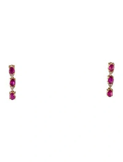 Pre-owned Jewelmak 14k 1.12ctw Ruby & Diamond Drop Earrings In Multi