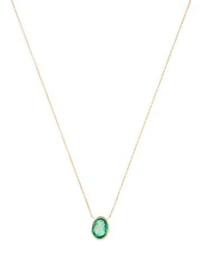 Pre-owned Jewelmak 14k 1.15ct Emerald Pendant Necklace, 18" In Multi