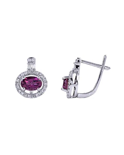 Jewelmak 14k 1.17 Ct. Tw. Diamond & Pink Tourmaline Hoops In Purple