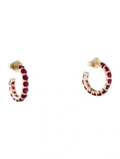 Pre-owned Jewelmak 14k 1.17ctw Glass Filled Ruby Hoop Earrings In Multi