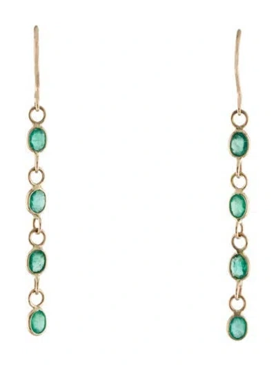 Pre-owned Jewelmak 14k 1.18ctw Emerald Drop Earrings In Multi