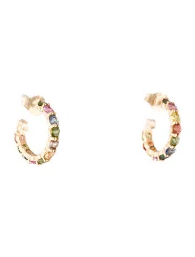 Pre-owned Jewelmak 14k 1.18ctw Sapphire Hoop Earrings In Multi