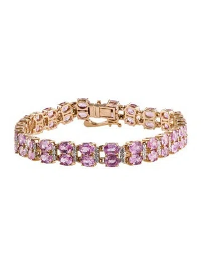 Pre-owned Jewelmak 14k 13.15ctw Sapphire & Diamond Double Row Tennis Bracelet, 6.75" In Multi
