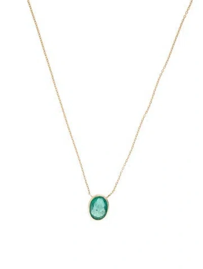 Pre-owned Jewelmak 14k 1.39ct Emerald Pendant Necklace, 18" In Multi