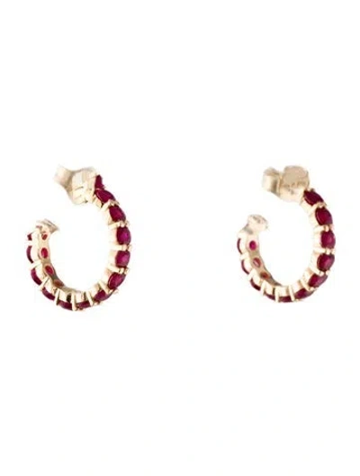 Pre-owned Jewelmak 14k 1.40ctw Glass-filled Ruby Hoop Earrings In Multi