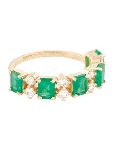 Pre-owned Jewelmak 14k 1.45ctw Emerald & Diamond Band In Multi