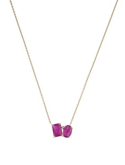 Pre-owned Jewelmak 14k 1.46ctw Ruby & Diamond Pendant Necklace, 18" In Multi