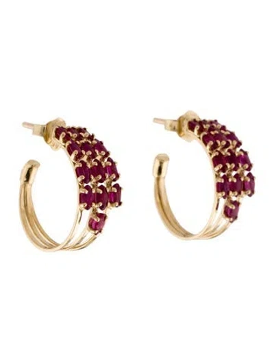 Pre-owned Jewelmak 14k 1.53ctw Ruby Triple Hoop Earrings In Multi