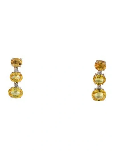 Pre-owned Jewelmak 14k 1.57ct Sapphire & Diamond Oval Drop Earring In Multi