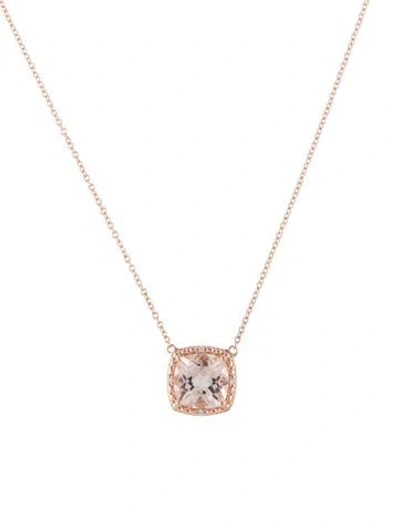 Pre-owned Jewelmak 14k 1.64ctw Morganite & Diamond Pendant Necklace, 16.75" In Multi