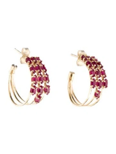Pre-owned Jewelmak 14k 1.69ct Ruby Triple Hoop Earrings In Multi
