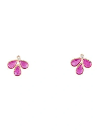 Pre-owned Jewelmak 14k 1.80ctw Ruby & Diamond Stud Earrings In Multi