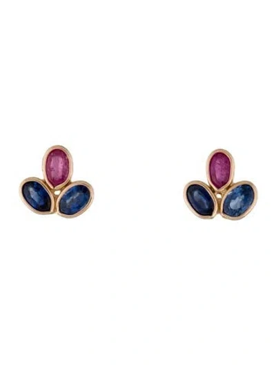 Pre-owned Jewelmak 14k 2.11ctw Sapphire & Ruby Stud Earrings In Multi