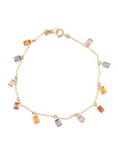 Pre-owned Jewelmak 14k 2.53ctw Sapphire Charm Bracelet, 7" In Multi