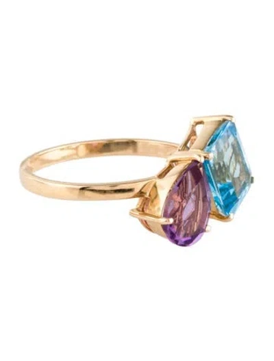 Pre-owned Jewelmak 14k 2.58ct Topaz & Amethyst Cocktail Ring In Multi