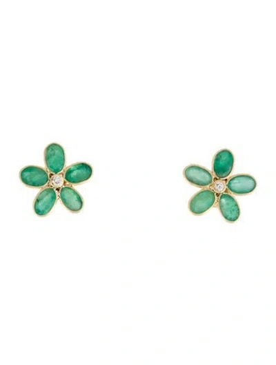 Pre-owned Jewelmak 14k 2.70ctw Emerald & Diamond Flower Earrings & Ring Set In Multi