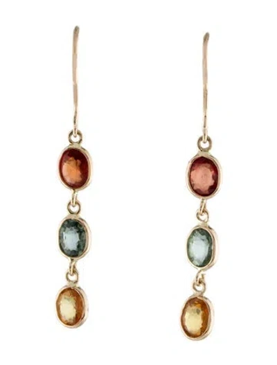 Pre-owned Jewelmak 14k 2.78ctw Sapphire Drop Earrings In Multi