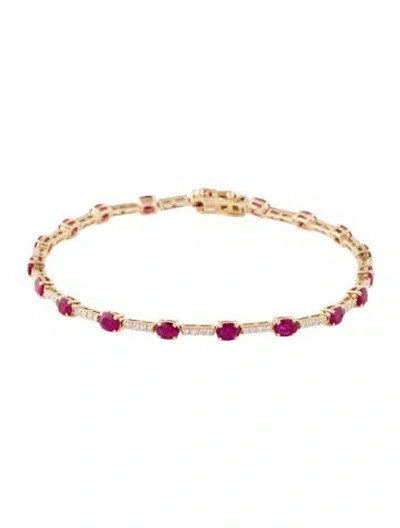 Pre-owned Jewelmak 14k 3.02ctw Glass-filled Ruby & Diamond Link Bracelet, 7" In Multi