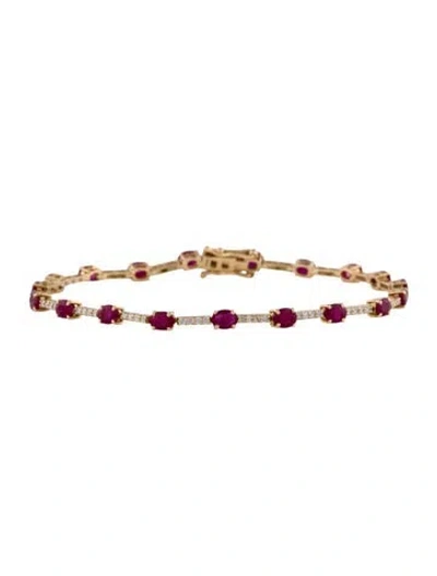 Pre-owned Jewelmak 14k 3.02ctw Ruby & Diamond Station Bracelet, 7" In Multi