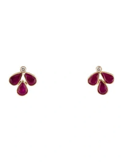 Pre-owned Jewelmak 14k 3.21ctw Ruby & Diamond Stud Earrings In Multi