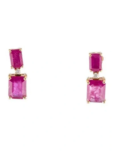 Pre-owned Jewelmak 14k 3.30ctw Ruby & Diamond Drop Earrings In Multi