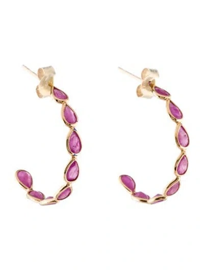 Pre-owned Jewelmak 14k 3.36ctw Glass Filled Ruby Hoop Earrings In Multi