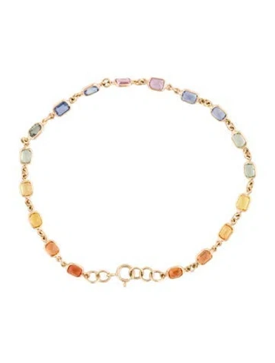 Pre-owned Jewelmak 14k 3.60ctw Sapphire Link Bracelet, 7" In Multi