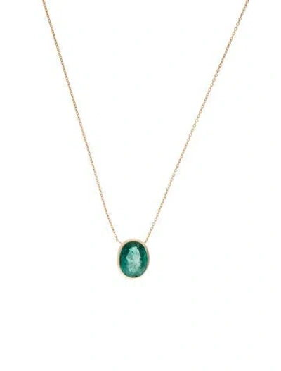 Pre-owned Jewelmak 14k 3.76ctw Emerald Pendant Necklace, 18" In Multi