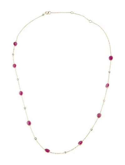 Pre-owned Jewelmak 14k 3.82ctw Ruby & Diamond Station Necklace, 17.75" In Multi