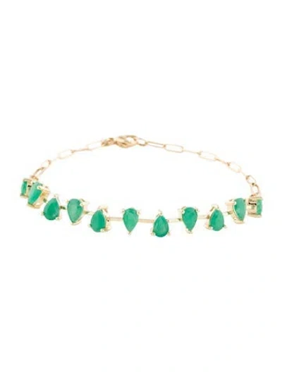 Pre-owned Jewelmak 14k 3.93ctw Emerald Station Bracelet, 7.5" In Multi