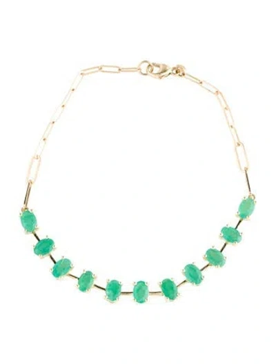 Pre-owned Jewelmak 14k 3.94ctw Emerald Link Bracelet, 7.5" In Multi