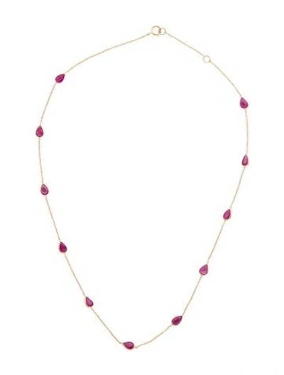 Pre-owned Jewelmak 14k 3.96ctw Glass-filled Ruby Station Necklace, 16" In Multi