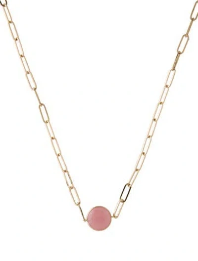Pre-owned Jewelmak 14k 4.01ct Rose Quartz Pendant Necklace, 18" In Multi