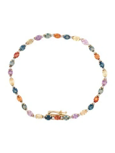 Pre-owned Jewelmak 14k 4.77ctw Sapphire & Diamond Tennis Bracelet, 6.75" In Multi