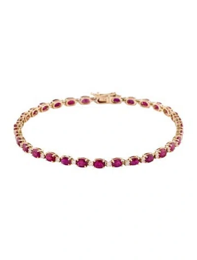 Pre-owned Jewelmak 14k 4.92ctw Ruby & Diamond Link Bracelet, 7.25" In Multi
