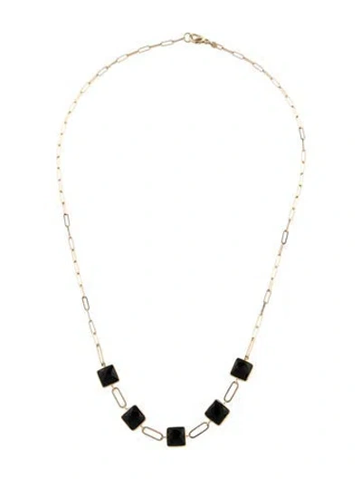 Pre-owned Jewelmak 14k 5 Square Onyx Bezel Station Necklace, 16.5" In Multi
