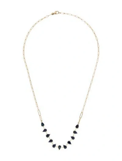 Pre-owned Jewelmak 14k 5.21ctw Sapphire Station Paperclip Chain Link Necklace, 17.75" In Multi