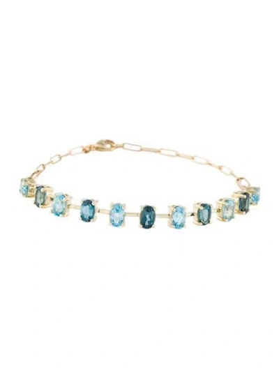 Pre-owned Jewelmak 14k 6.03ct Topaz Oval 1x1 Link Paperclip Bracelet, 7.5" In Multi