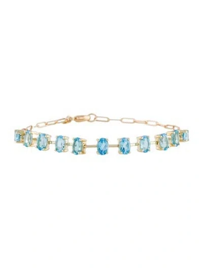 Pre-owned Jewelmak 14k 6.07ctw Topaz Station Bracelet, 7.5" In Multi