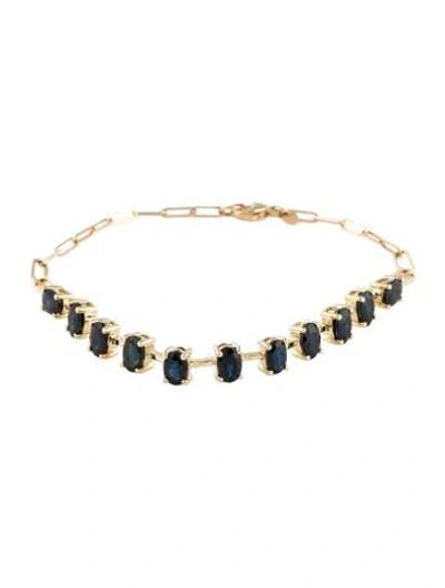Pre-owned Jewelmak 14k 6.16ctw Sapphire Link Bracelet, 7.5" In Multi