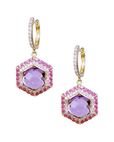 Jewelmak 14k 6.48 Ct. Tw. Diamond & Gemstone Hoops In Purple