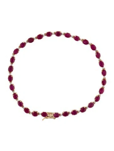 Pre-owned Jewelmak 14k 7.12ctw Ruby & Diamond Tennis Bracelet, 7" In Multi